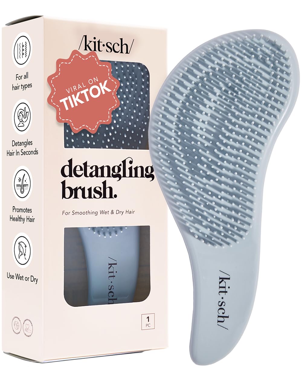 Kitsch Detangler Hair Brush for Curly or Straight, Wet and Dry Hair, Detangling Brush with Flexible Hairbrush Bristles, Hair brushes for Women & Men, Adults & Kids, for Shower & Travel - Haze Blue