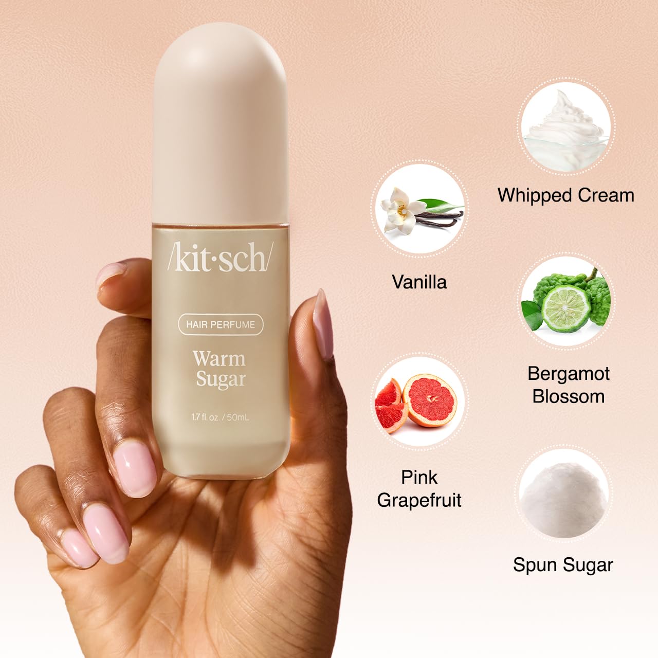 Kitsch Warm Sugar Hair Perfume For Women - Clean, Deodorizing, and Patented Odor-Eliminating Technology, Body Mist - Freshen Hair, Body & Pillows - Sweet Pink Grapefruit & Warm Vanilla Scent - 50ml