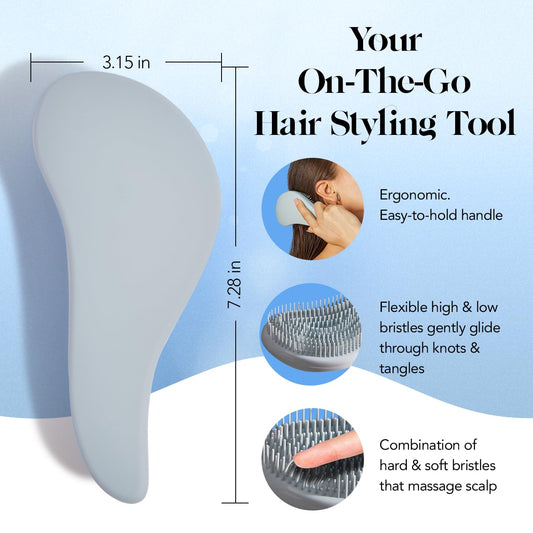 Kitsch Detangler Hair Brush for Curly or Straight, Wet and Dry Hair, Detangling Brush with Flexible Hairbrush Bristles, Hair brushes for Women & Men, Adults & Kids, for Shower & Travel - Haze Blue