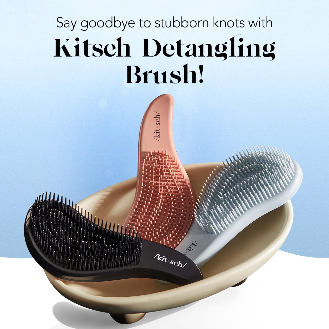 Kitsch Detangler Hair Brush for Curly or Straight, Wet and Dry Hair, Detangling Brush with Flexible Hairbrush Bristles, Hair brushes for Women & Men, Adults & Kids, for Shower & Travel - Haze Blue