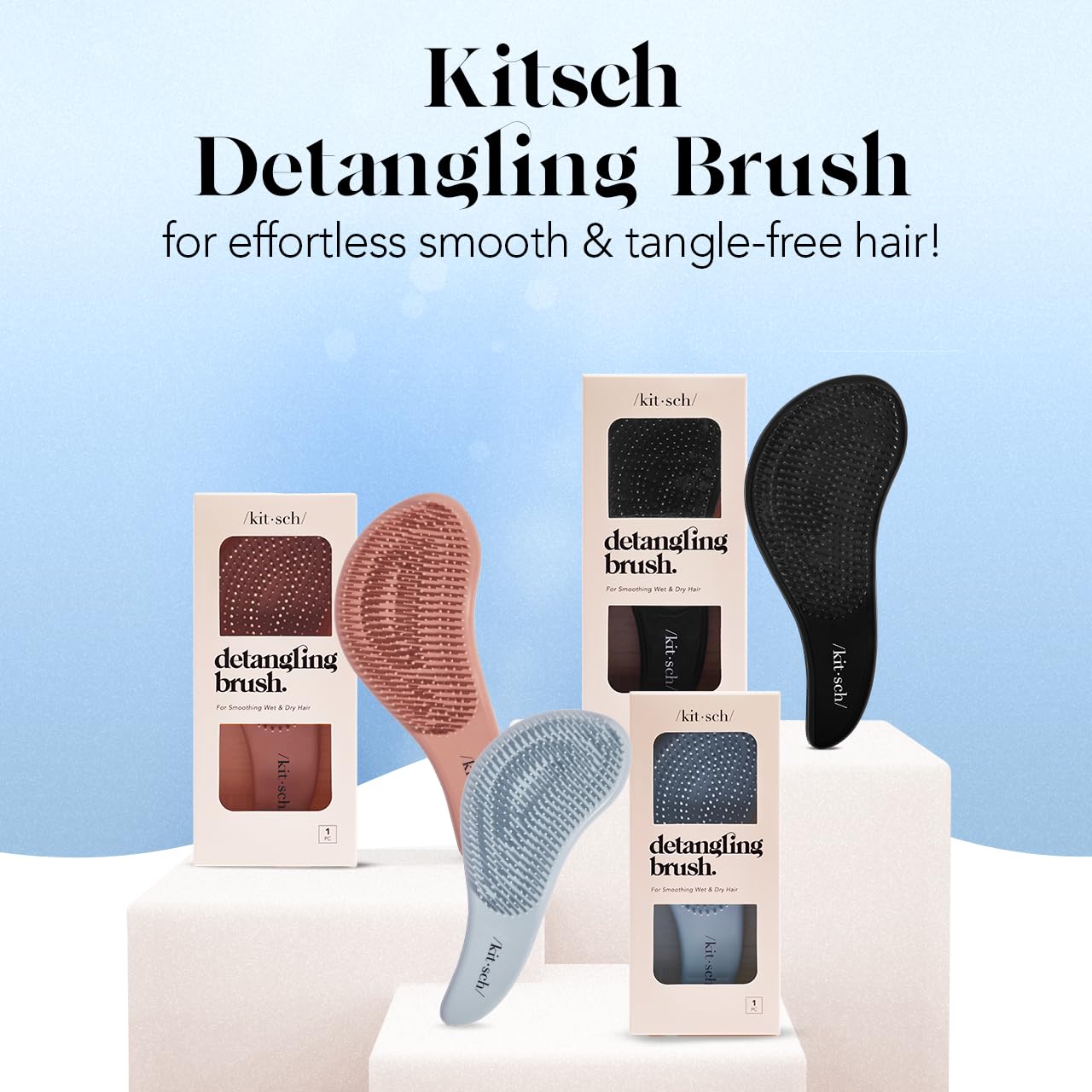 Kitsch Detangler Hair Brush for Curly or Straight, Wet and Dry Hair, Detangling Brush with Flexible Hairbrush Bristles, Hair brushes for Women & Men, Adults & Kids, for Shower & Travel - Haze Blue