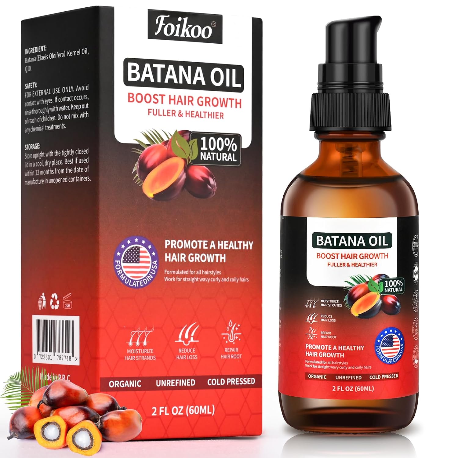 Batana Oil Spray for Hair Growth, 100% Natural & Pure Dr Sebi Organic Raw Batana Oil from Honduras, Hair Thickening & Strengthening Hair regrowth oil, 2 Fl Oz
