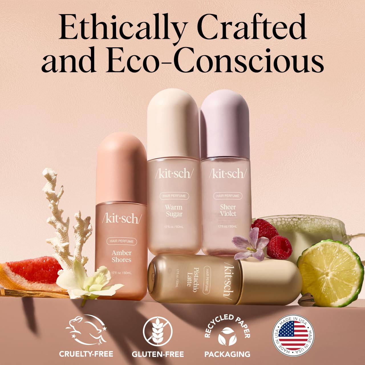 Kitsch Warm Sugar Hair Perfume For Women - Clean, Deodorizing, and Patented Odor-Eliminating Technology, Body Mist - Freshen Hair, Body & Pillows - Sweet Pink Grapefruit & Warm Vanilla Scent - 50ml