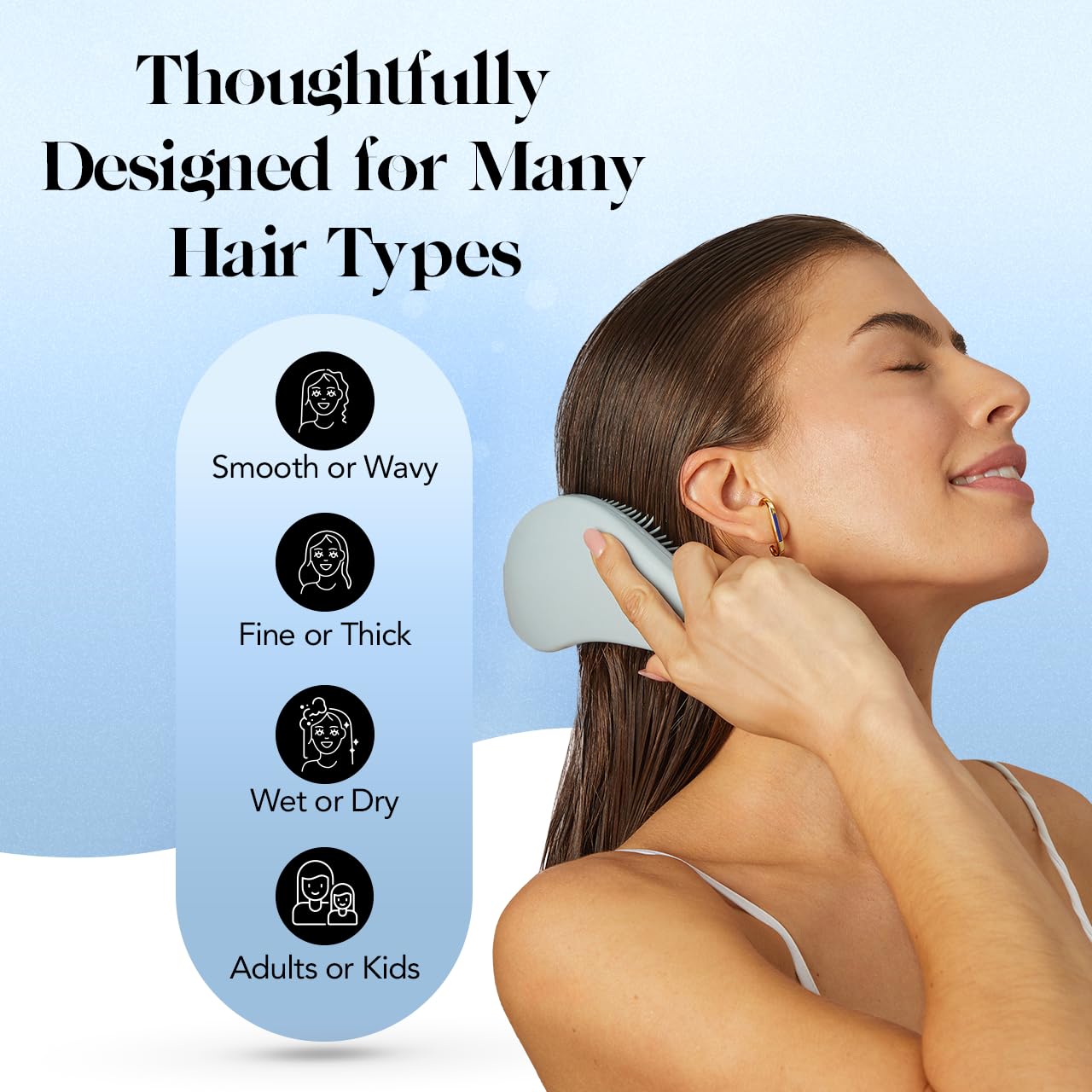 Kitsch Detangler Hair Brush for Curly or Straight, Wet and Dry Hair, Detangling Brush with Flexible Hairbrush Bristles, Hair brushes for Women & Men, Adults & Kids, for Shower & Travel - Haze Blue