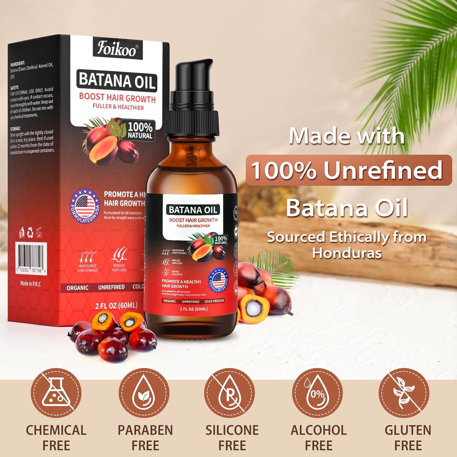 Batana Oil Spray for Hair Growth, 100% Natural & Pure Dr Sebi Organic Raw Batana Oil from Honduras, Hair Thickening & Strengthening Hair regrowth oil, 2 Fl Oz