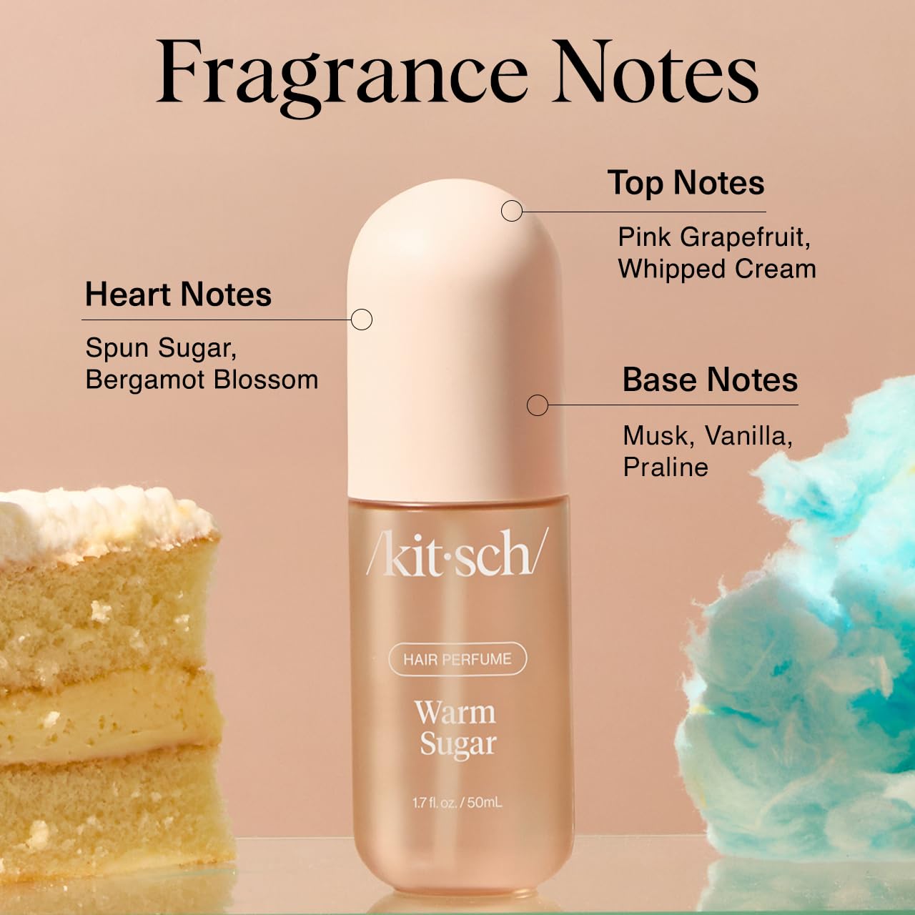 Kitsch Warm Sugar Hair Perfume For Women - Clean, Deodorizing, and Patented Odor-Eliminating Technology, Body Mist - Freshen Hair, Body & Pillows - Sweet Pink Grapefruit & Warm Vanilla Scent - 50ml