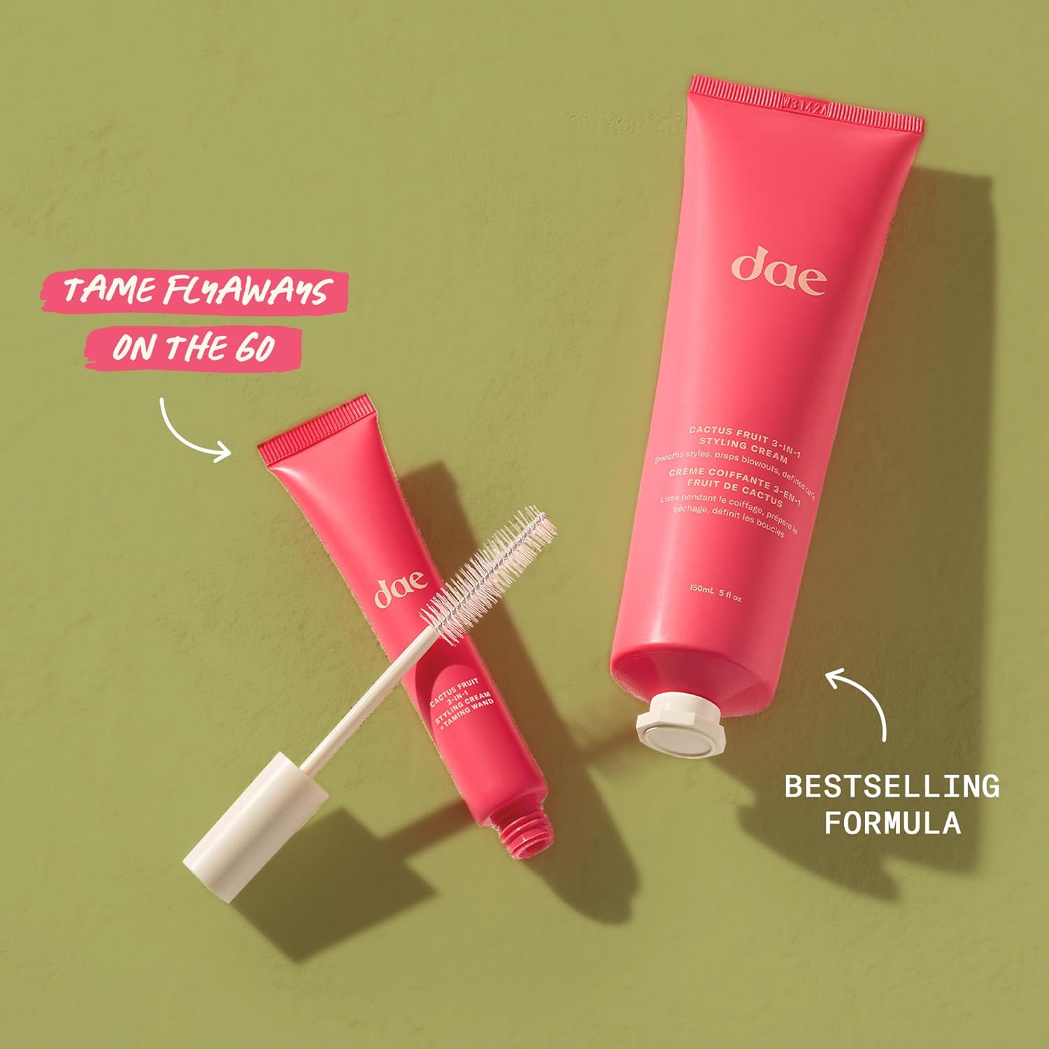 DAE Hair Cactus Fruit 3-In-1 Styling Cream & Taming Wand - Tame Flyaways, Smooth Frizz, Style Edges (0.6 oz.)
